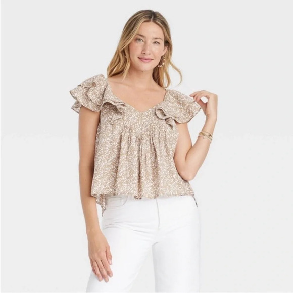 Universal thread floral ruffle short sleeve blouse size XL NWT - Picture 1 of 10